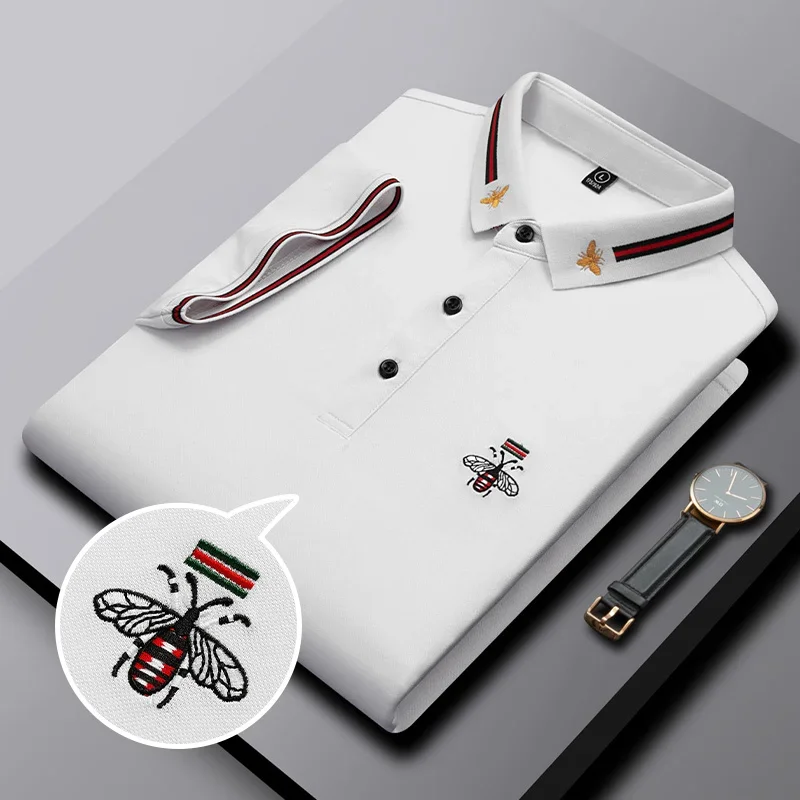 

2025 high-quality short sleeved summer designer boutique bee embroidery polo shirt business casual T-shirt