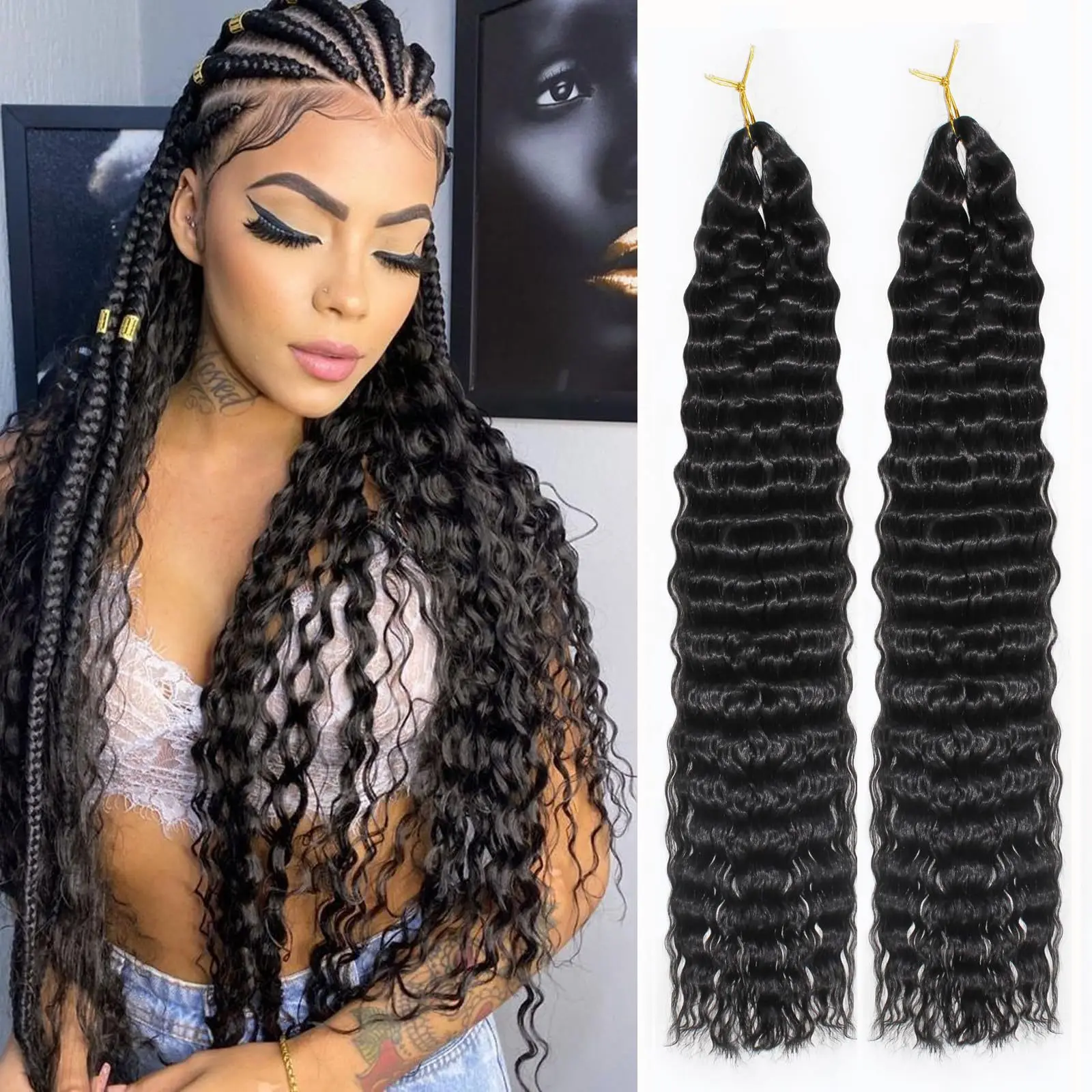 

Black Pink Brown Braiding Hair Extensions Synthetic Twist Ripple Crochet Deep Wave Braids Hair Long Deep Curly Wave Braid Hair