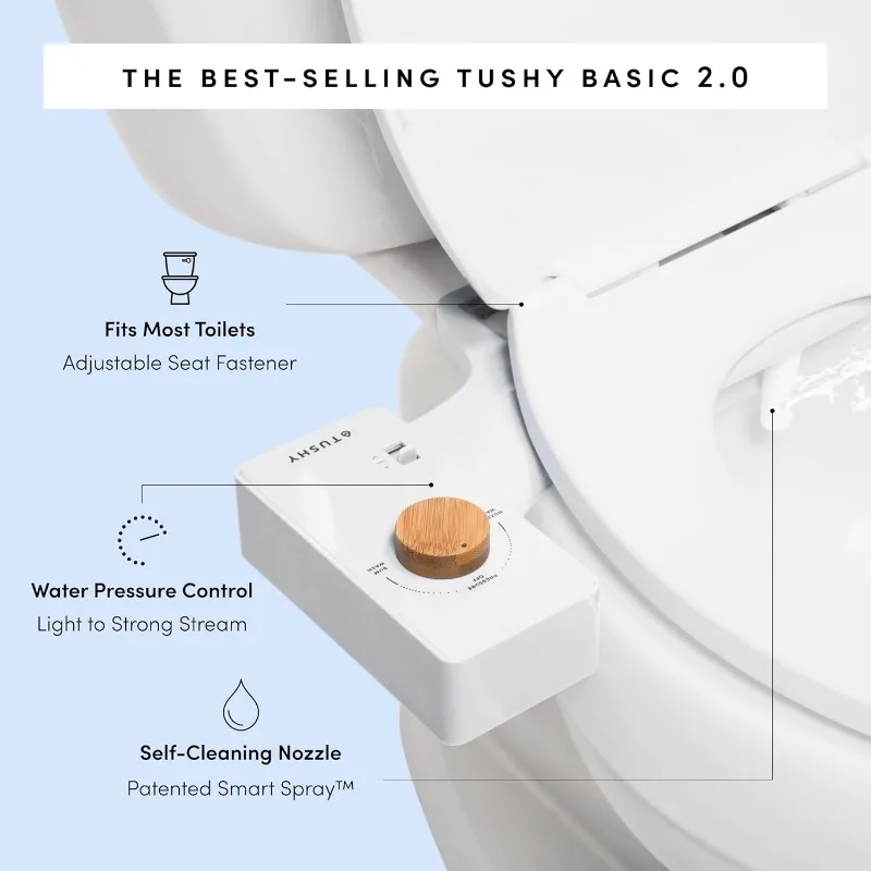 Tushy basic 2,0 Bidet Toiletten sitz aufsatz | ein nicht elektrisches selbst reinigendes Wassers prüh gerät mit einstellbarer Wasserdruck düse