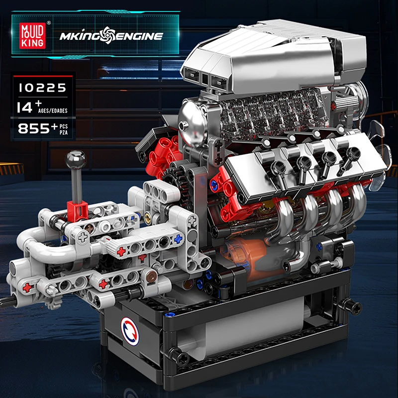 Molde rei 10225 motor técnico brinquedos o motor motorizado v8 bloco de construção montagem v8 motor tijolo conjunto crianças presente natal