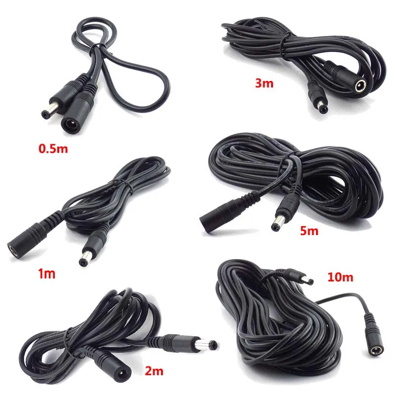 DC 12V Extension Power Cable 2.1mm*5.5mm Male To Female Connect Wire White Black 0.5m 1m 2m 3m 5m 10m For LED Light CCTV Camera