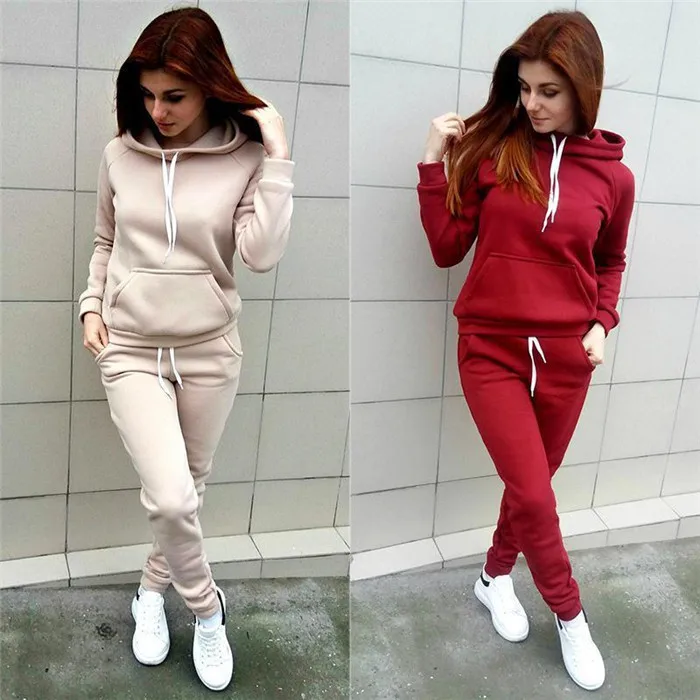 Autumn Women\'s Fleece Tracksuit 2 Pieces Set Pullover Hoodies+Pants Sport Suit Female Winter Warm Sweatshirt Suit for Woman