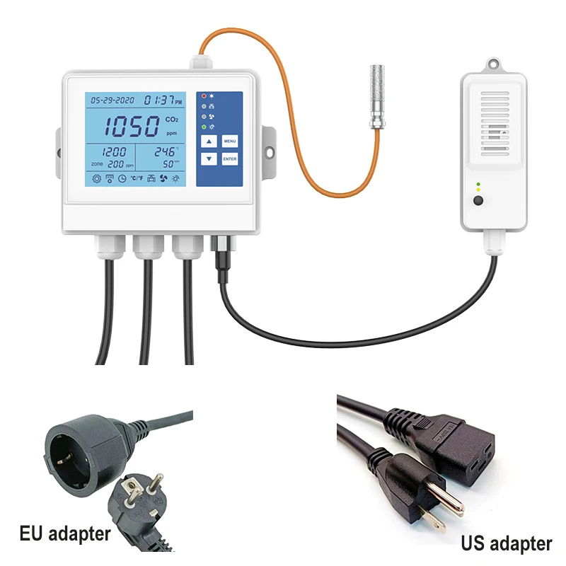 Hydroponics CO2 Monitor And Controller With Remote Sensor For Grow Rooms And Tents With Wireless Wifi Tuya App Remote Control