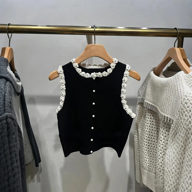

S Home 2025 Spring Summer New Sle Floral Pearl Button Color Blo round Ne Svel Knitted Dr Commute Friendly