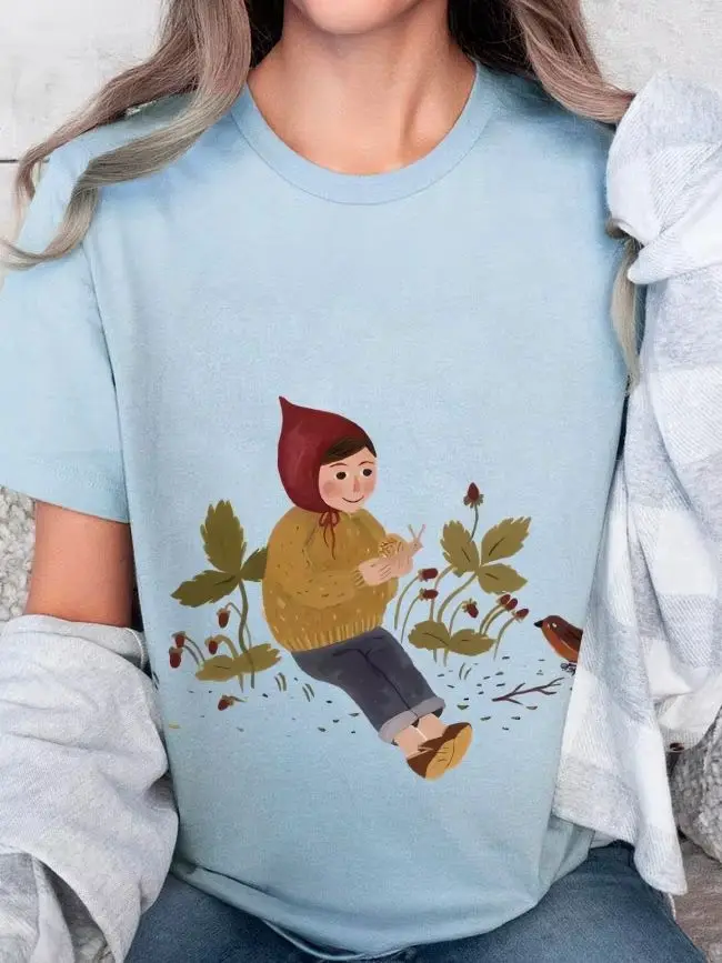 

Hand-Painted Style Figurines, Cute , Y2k Bunny Tee, Women's Hand-Painted T-Shirt, Korean Style Graphic, Oversized Summer Top