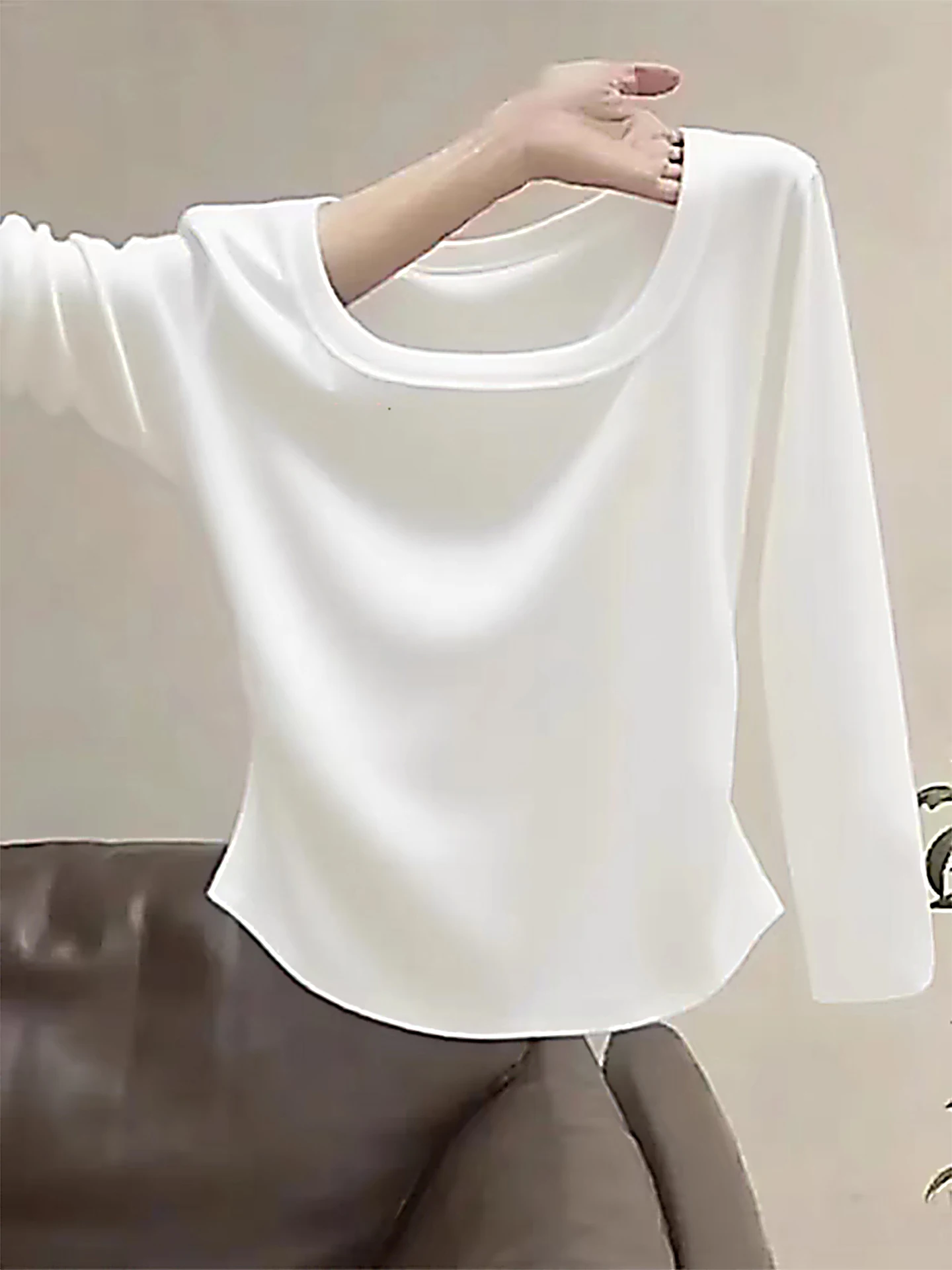 2025년 신상 여성용 면 긴팔 티셔츠 스퀘어 칼라 기본 슬림핏 출퇴근 패션 편안하고 통기성 좋은