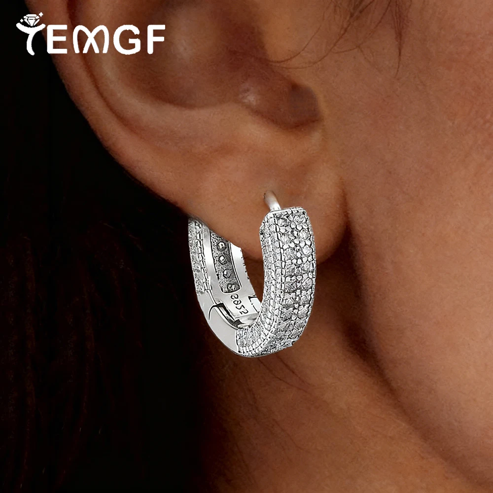 

TEMGF Full Moissanite/Zircon Hoop Earrings S925 Sterling Silver Ear Studs for Women Men Party Fashion Sparkling Fine Jewelry