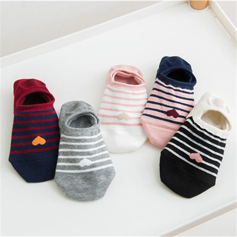 New College Wind Red Heart Stripes No-show Socks Female Sokken Fresh Cotton Sokken Spring Summer Soft Cute Basic Fashion