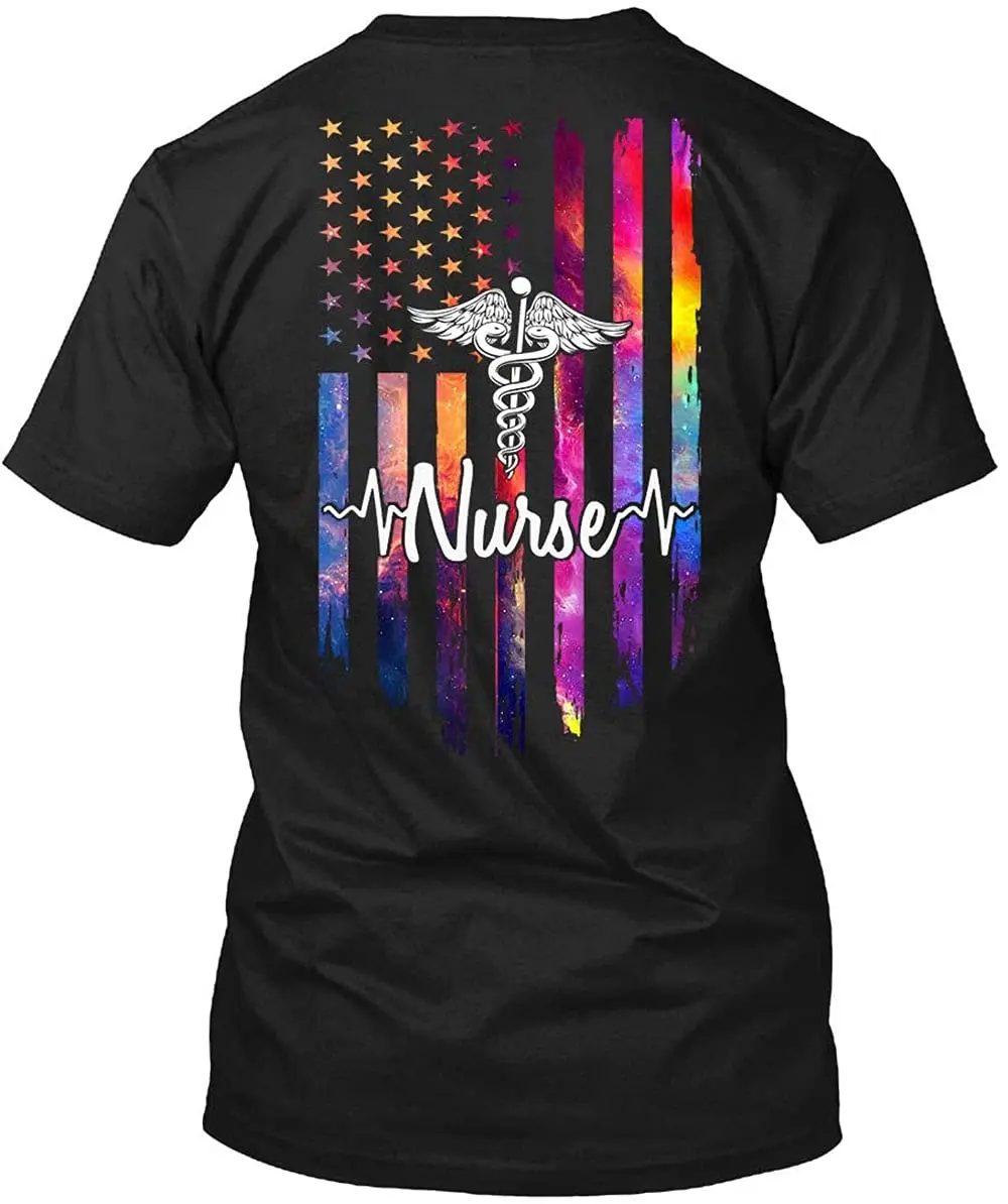 LIKA Fathe'r Day Proud Nurse American Flag USA  Inspire Unisex Cotton Men Women T Shirt BlackGraphic Y2K High quality brandA