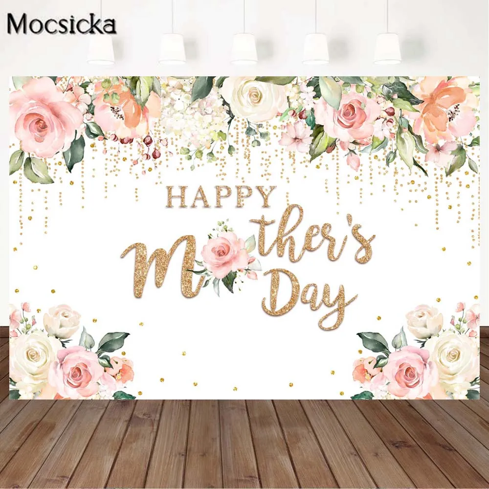 Mocsicka Happy Mother’s Day Photo Background Flowers Rose Best Mom Birthday Party Banner Photography Backdrops Photocall Studio