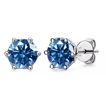 Luxury Diamond Stud Earrings 1CT VVS Moissanite Fine S925 - Royal Blue