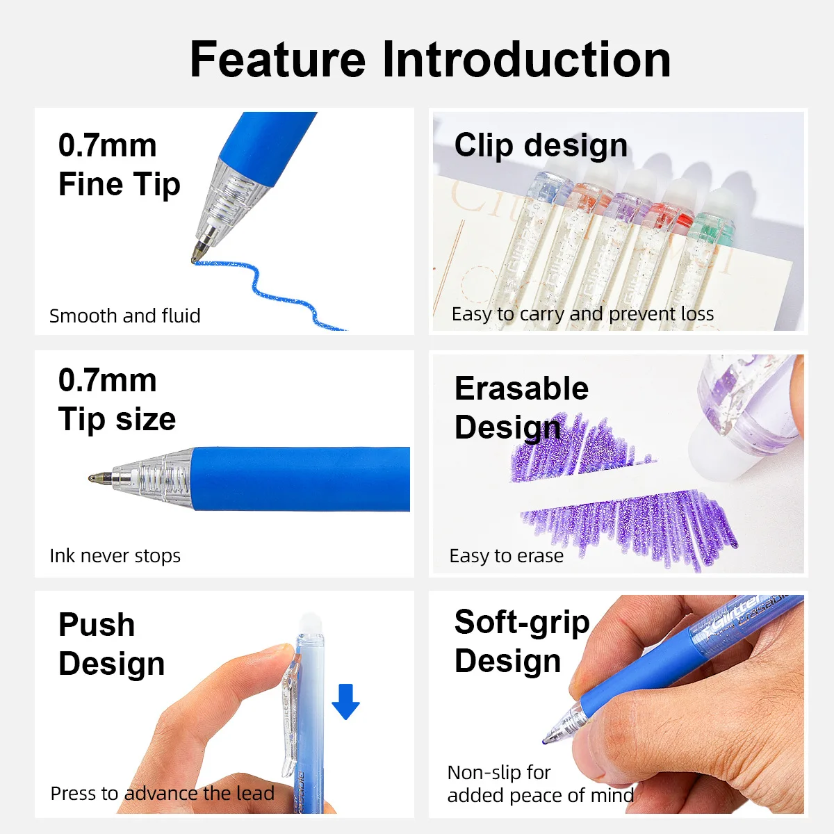 12 color press flash erasable neutral pen for DIY painting, graffiti, quick drying, thermal sensitive, easy to wipe pen