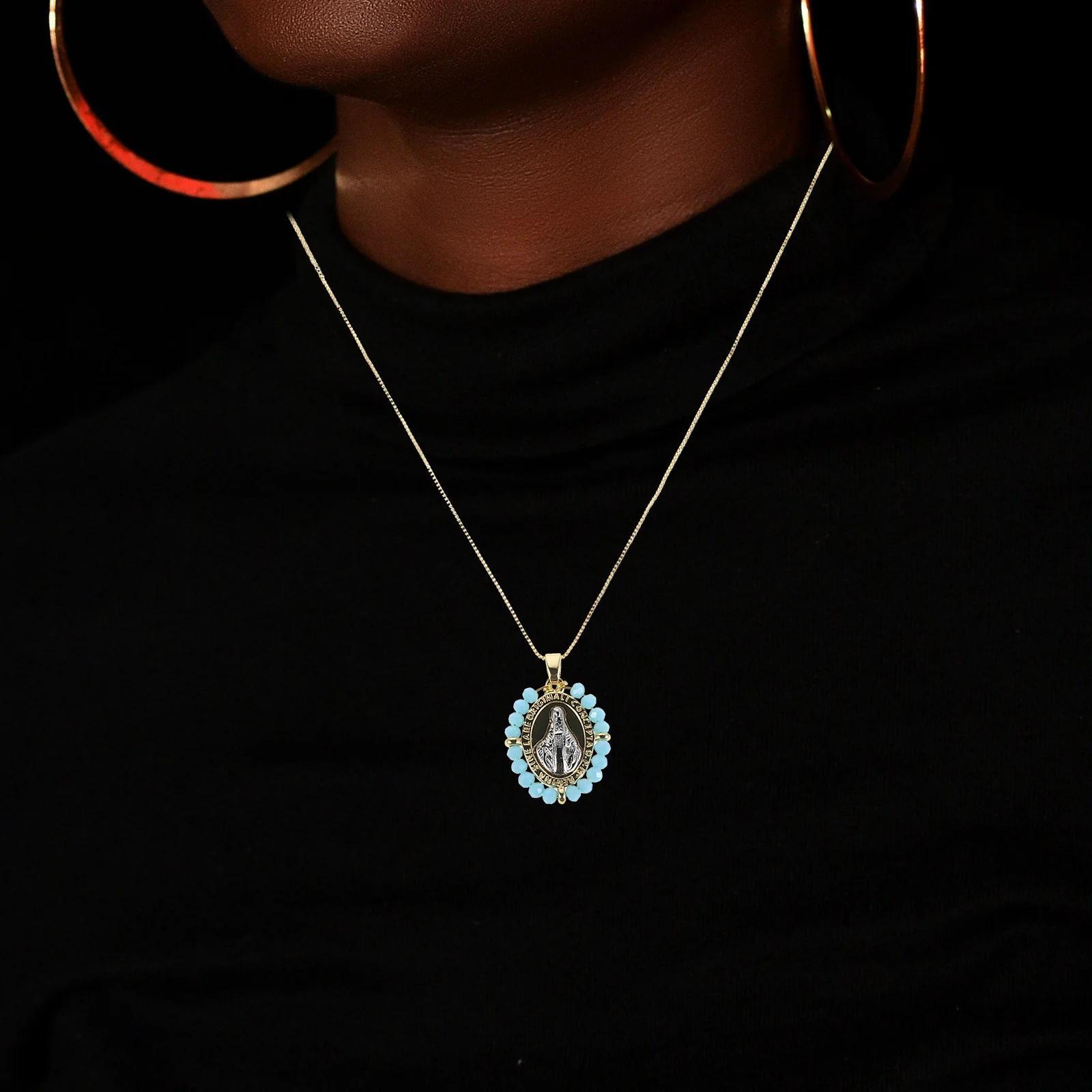 

2Pcs Mother of God Oval Necklace Vintage Religious Pendant Adjustable Chain Religious Jewelry for Women Teen Fashion