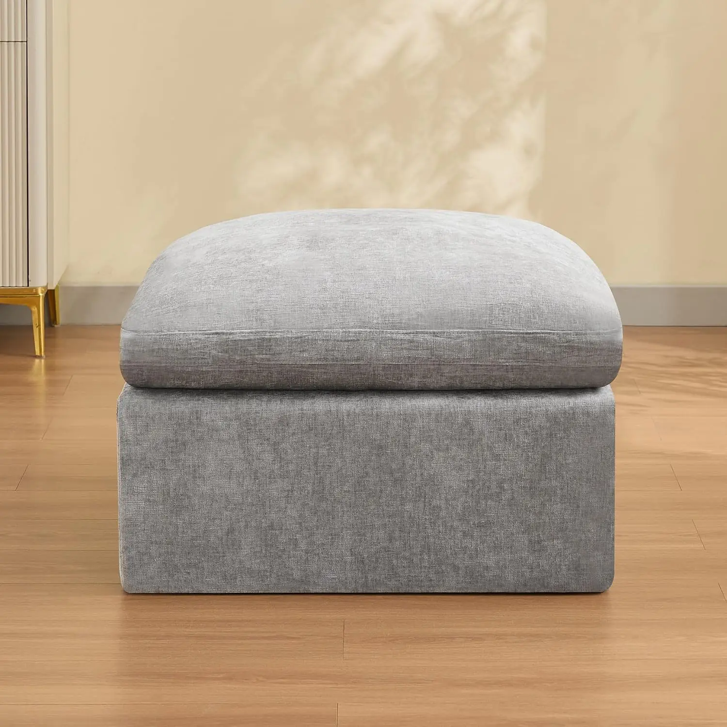 33.5'' Cloud Ottoman for Modular Sofa, Chenille Footrest with Memory Foam, Oversized Bench for Living Room, Grey, Customized