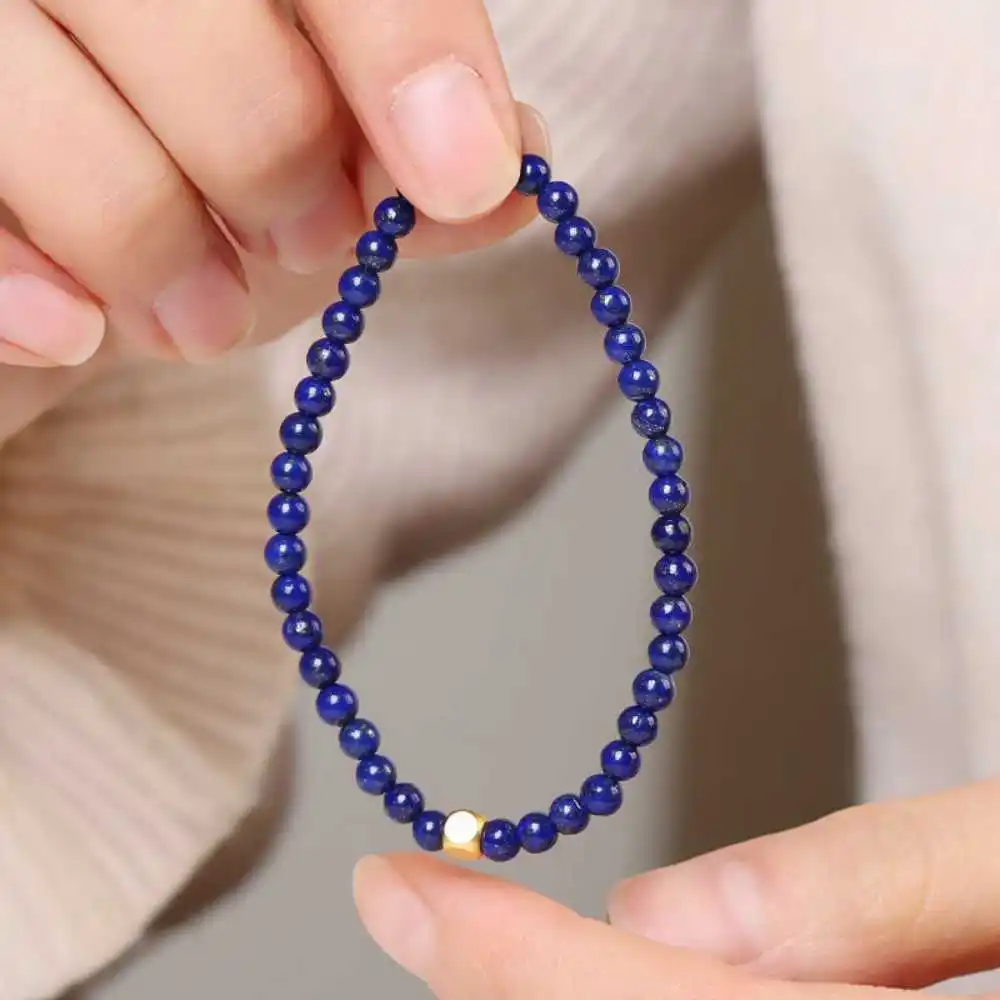 

4MM Beautiful Natural Lapis lazuli Beads Cuff Bracelet Christmas Blessing Inspiration Lucky Yoga Diy Women Buddhism Chain Men