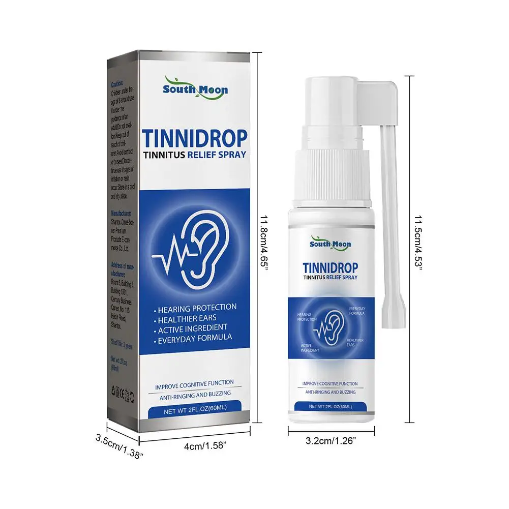 1 pz TinniDrop Tinnitus Relief Spray Ear squillo gocce per il suono dell'acufene prurito mal d'orecchie assistenza sanitaria cerume 60ml