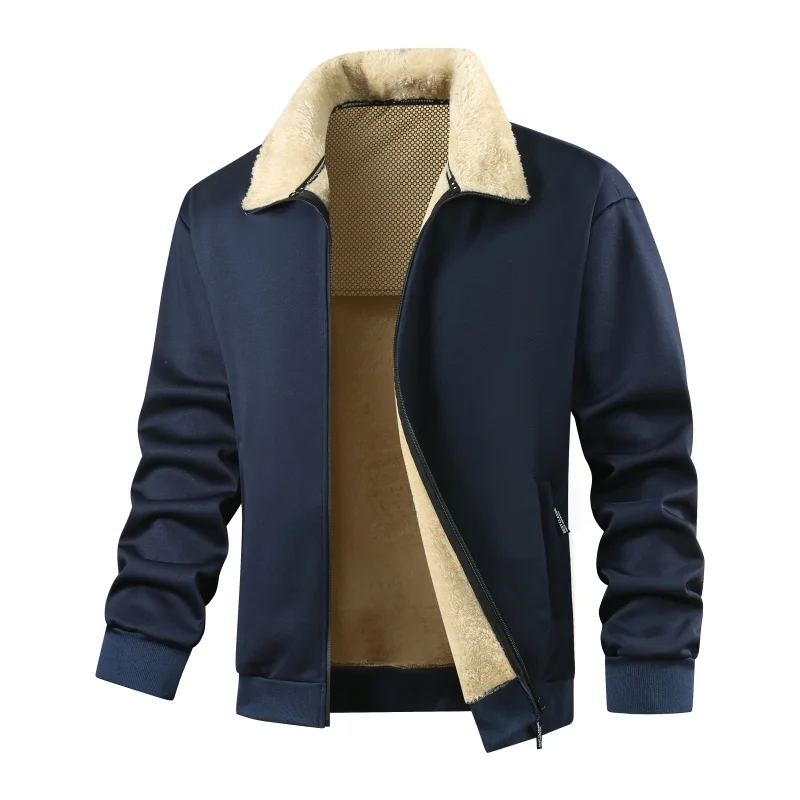 

American Western Cowboy Style Versatile New Men's Clothing Fashionable Retro Men's Jackets Collar Solid Color Lambskin Jacket