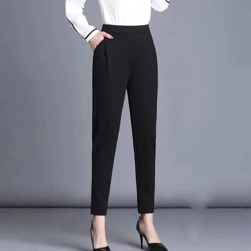 Women's Black All-match Harlan Pants Summer New Thin Solid High Waist Simplicity Plus Size Casual Pants Vintage Fashion Clothing