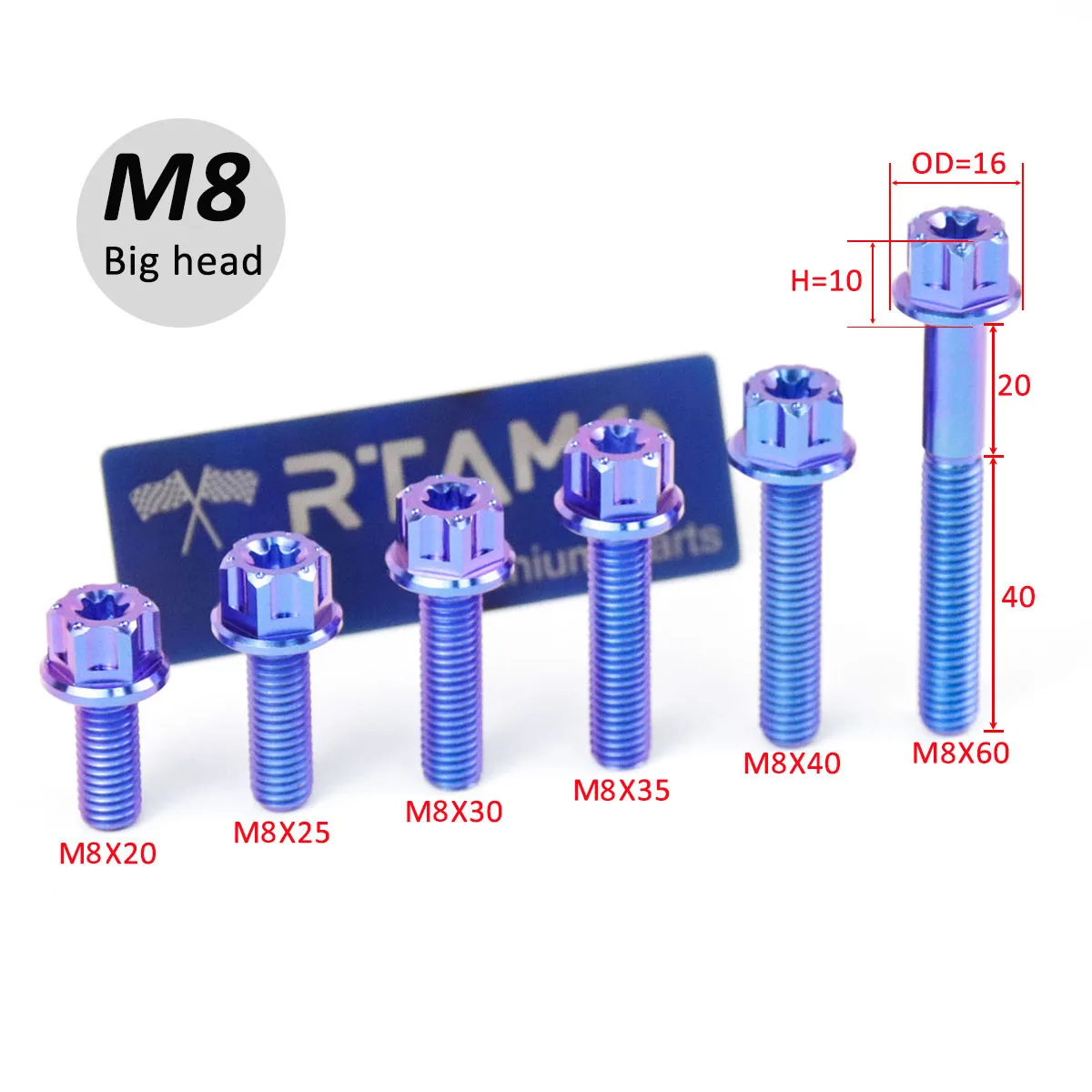 RTAMO Titanlegierungsschraube M6 M8X20/25/30/35/40/50/60 Torx Big Head Shock Caliper Bolt (1 Stück) – Detail 2