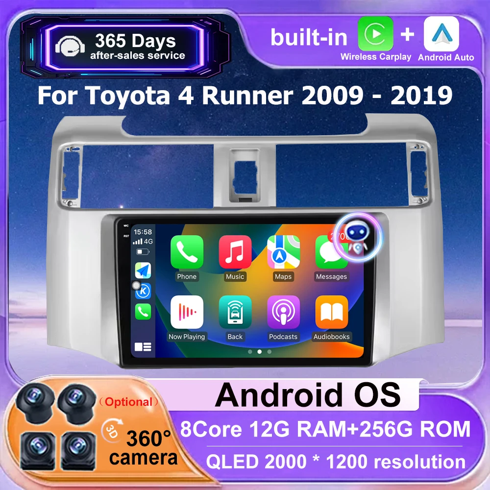 360 Camera Car Radio Multimedia Video Player GPS Navigation For Toyota 4 Runner 2009-2019 Android 16 Auto Carplay Bluetooth WIFI
