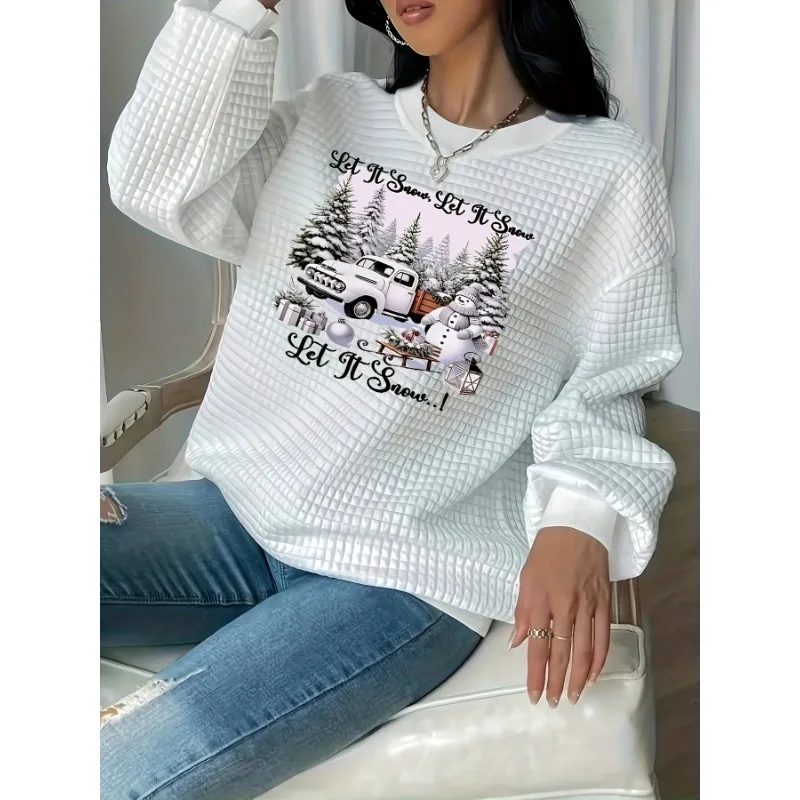 سويت شيرت نسائي مطبوع عليه حروف شاحنة عيد الميلاد - بلوفر بأكمام طويلة - ملابس نسائية ناعمة قابلة للتنفس لعيد الميلاد المجيد
