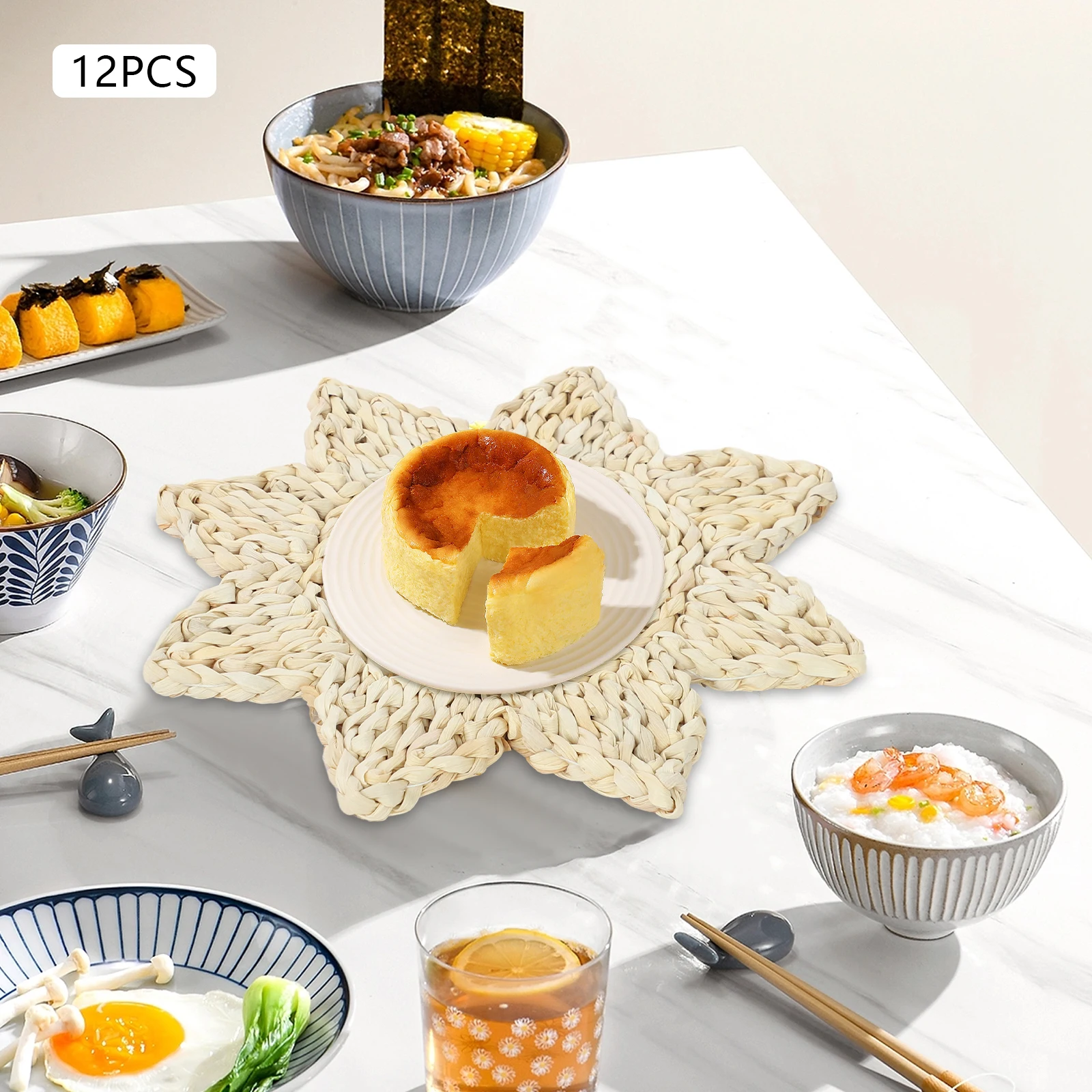 12Pcs Woven Rattan Placemats Heat Resistant Table Mats Non-Slip Dining Table Place Mats for Restaurant Home Kitchen Decor