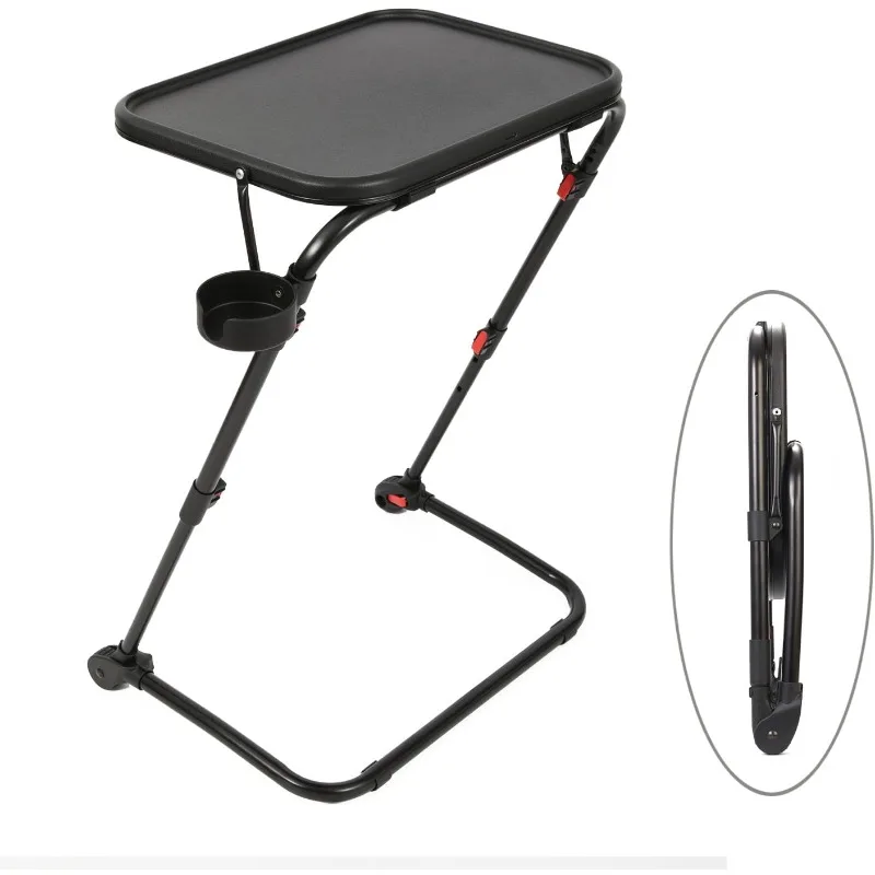 No Tools Adjustable Folding TV Tray Table Desk with Cup Holder for Home, Office, Foldable, Portable, Stable, Lightweight