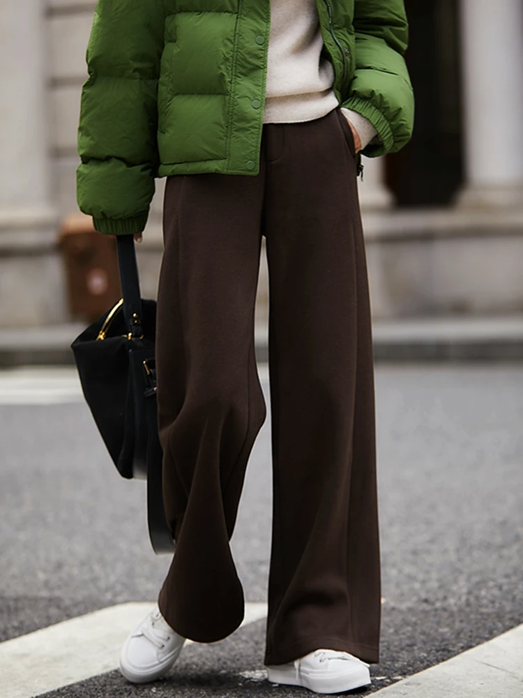 Calças Casuais de Cintura Alta com Pernas Retas e Largas para Mulheres, Cor Café, Inverno e Outono, Novas Calças Slimming Ci Walk