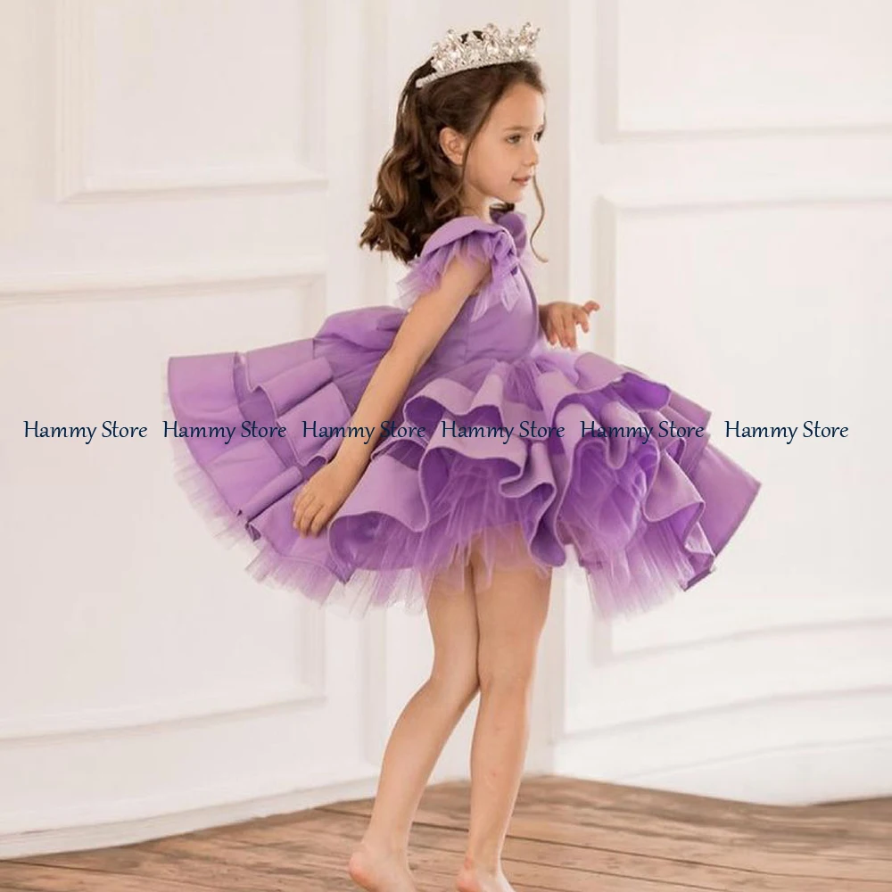 Viola Flower Girl Dress Fashion Cap Sleeve Scoop Neck Ruffles Toddler Mini Tutu Party Gown bambini abiti da prima comunione