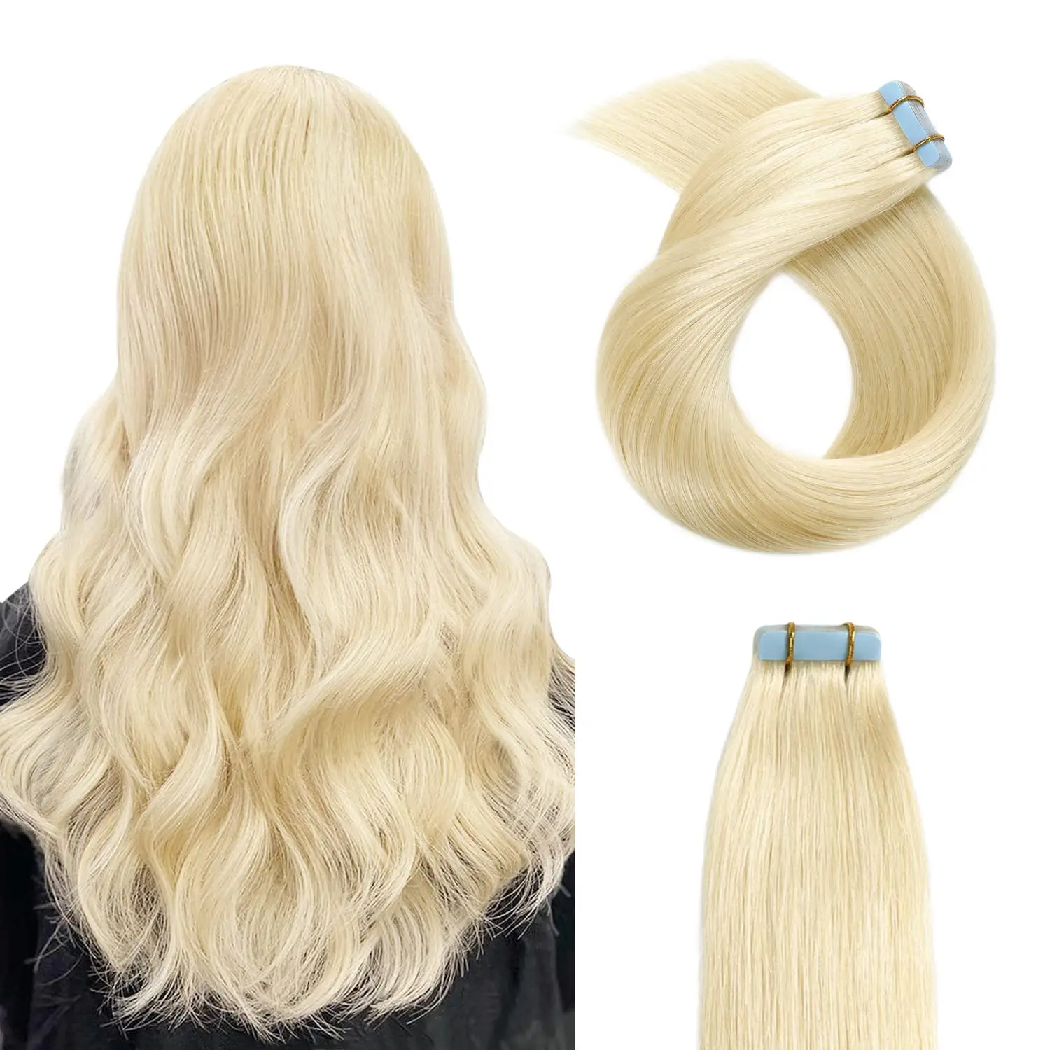 

Tape-In Human Hair Extensions 12-20 inch 20Pcs Set, 100% Remy Human Hair Wefts, No Glue No Damage Easy Application