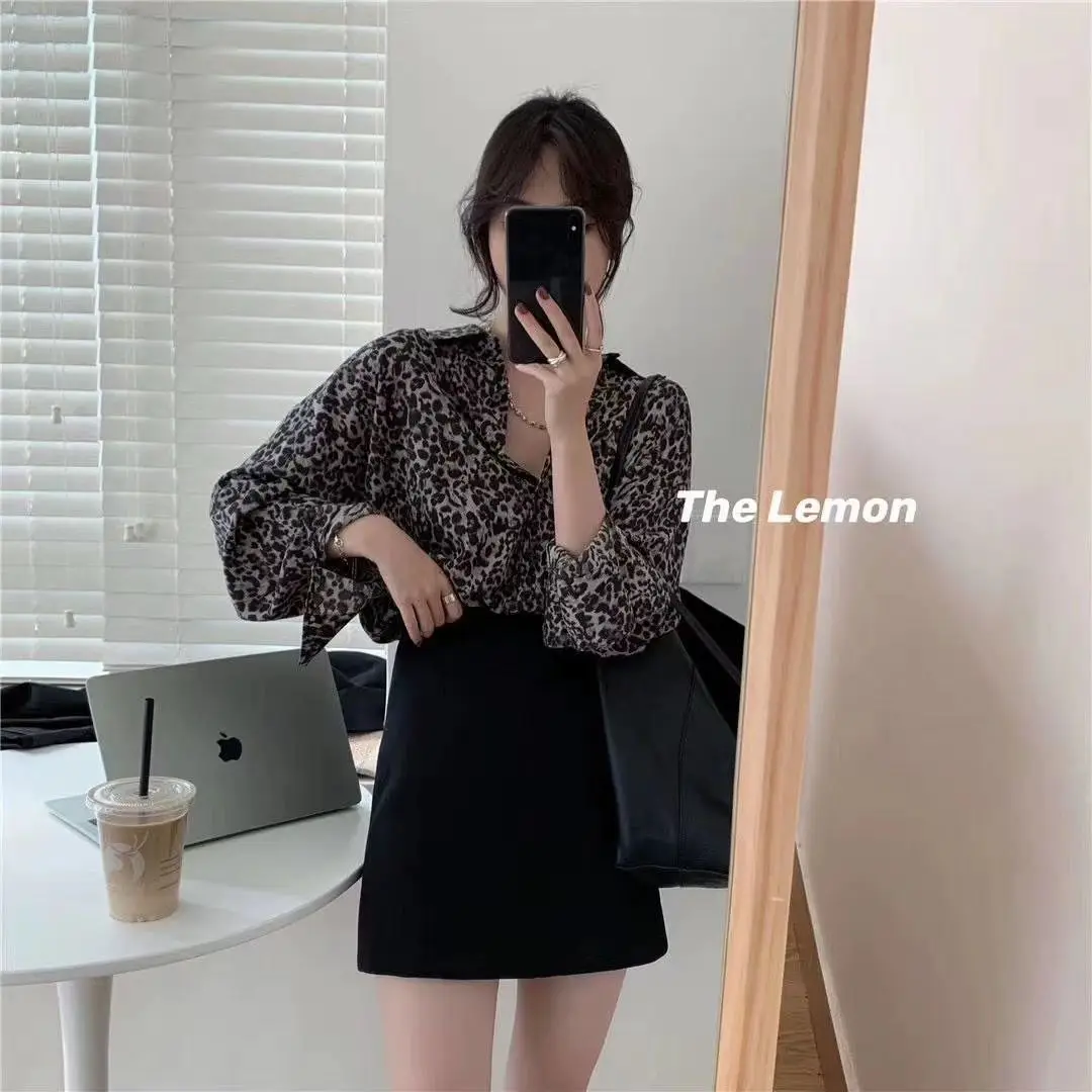 Leopard Print Shirt Women\'s Design Sense Niche New Fashion Temperament Retro Hong Kong Style Western-style Long Sleeved Top