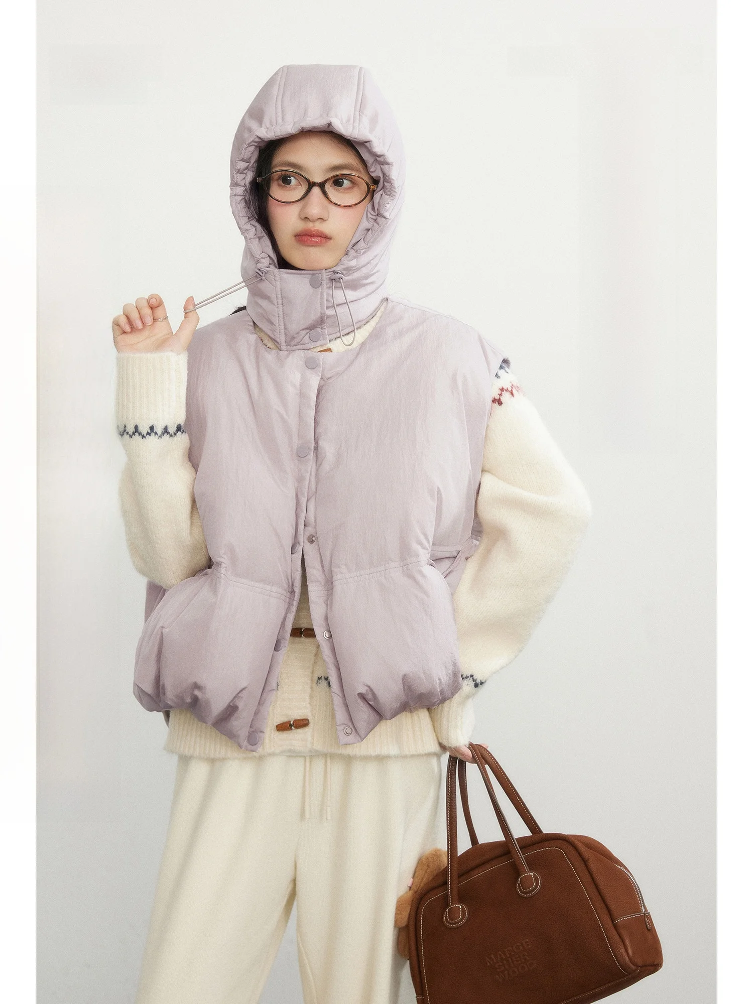 

Пуховый жилет с эффектом похудения, свободный крой, воротник-стойка, фиолетовый пуховый жилет, ветрозащитный, модный, женская верхняя одежда больших размеров