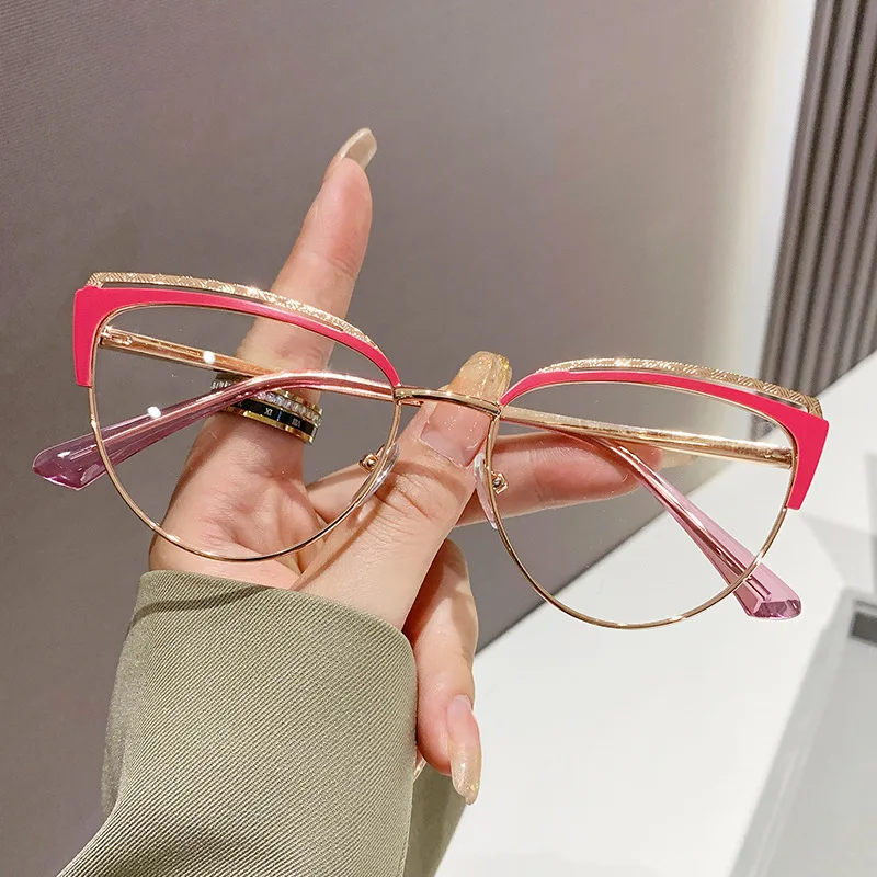 Cyber Vintage Cat Eye Brillen Frame Nieuwe Stylishsemi-Metalen Velg Damesbrillen Trendy Merk Design Brillen Zonder Recept