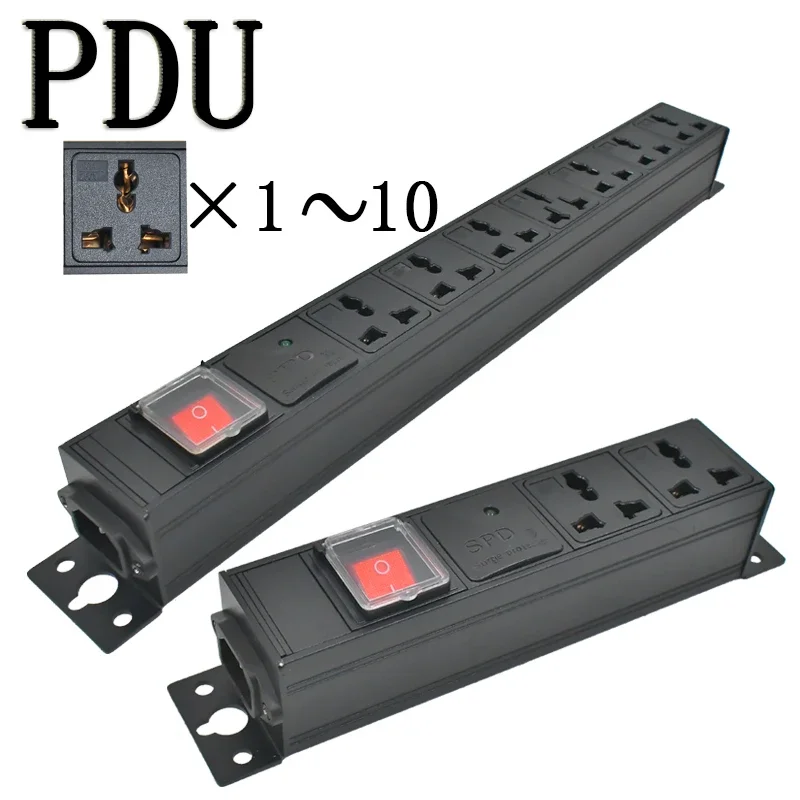 PDU power strip1-9 AC 10A Universal output socket Network Cabinet Rack double break switch IEC-C14 port with Surge protection