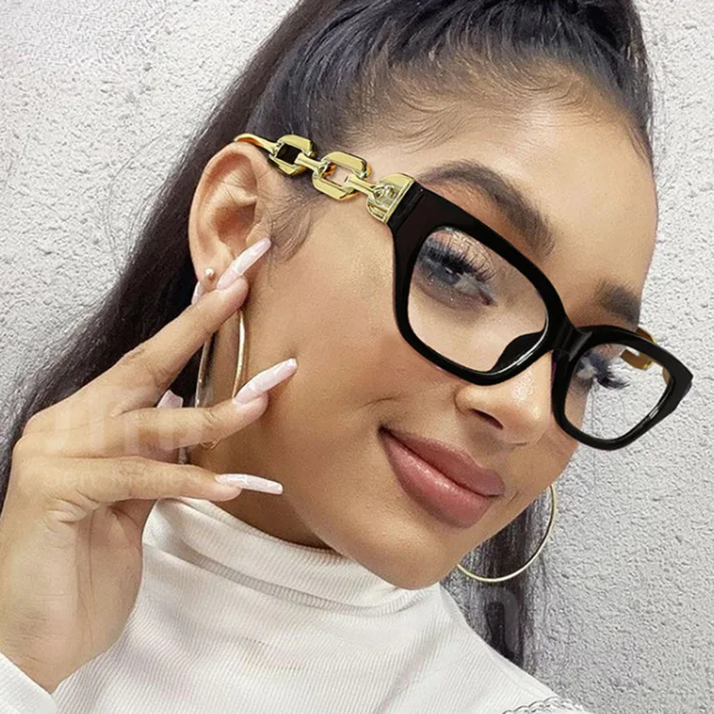 Vintage Gold rahmen klare Lesebrille Frauen sexy Katzenauge Anti Blaulicht Brille Luxus Designer große Kette Presbyopie Brille – Detail 4