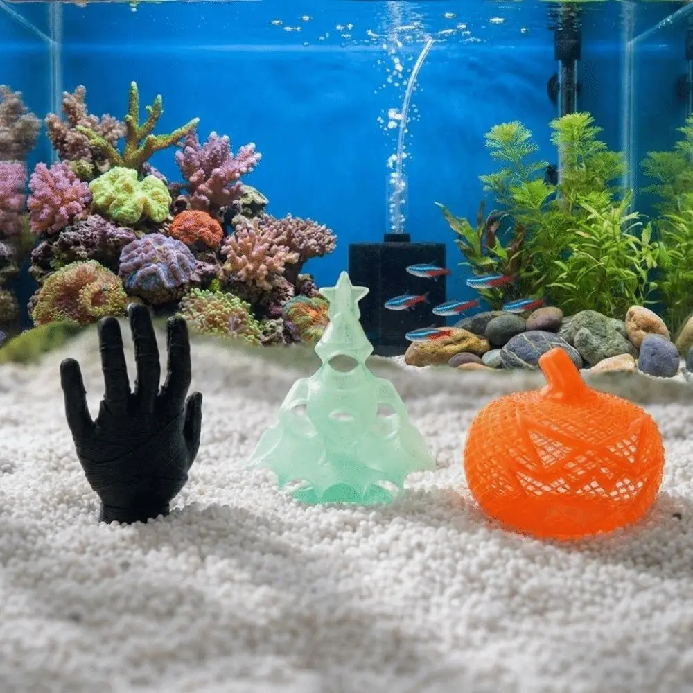 3D Printed Christmas Aquarium Hideout Cave Multi-Hole Hollow Betta Fish Hideout Plastic Christmas Tree Shape Fish Tank Ornament
