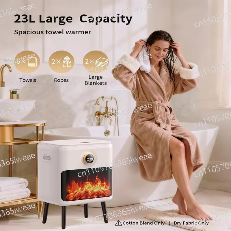 Bucket 23L Large Luxury Towel Warmers for Bathroom with 3D Flame Screen Stepless Timer Knob Even Heated Hot Towel Warmer