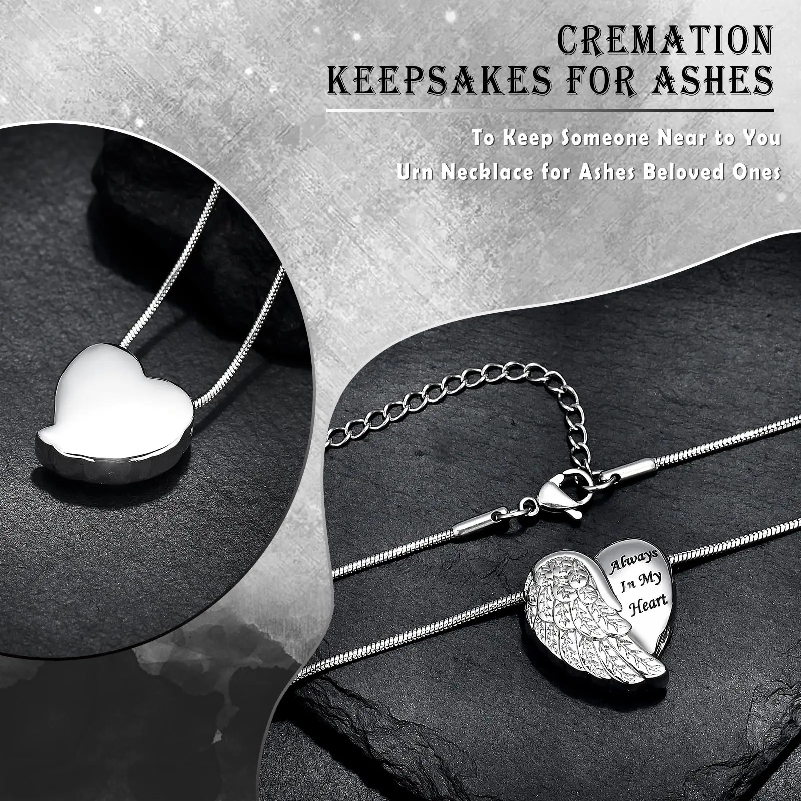 Wing Heart Urn Necklace Cremation Jewelry for Ashes Stainless Steel Custom Pendant Keepsake Funeral Memorial Gift for Women