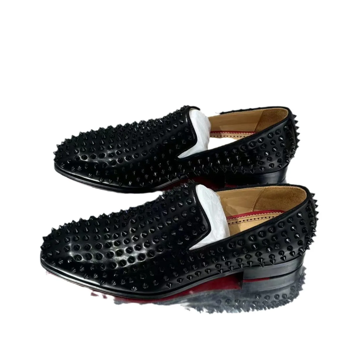 Rhinestones Studs Patent Leather Men Shoes Fashionable Soft Business Pumps Spring and Summer Slip-On Flats