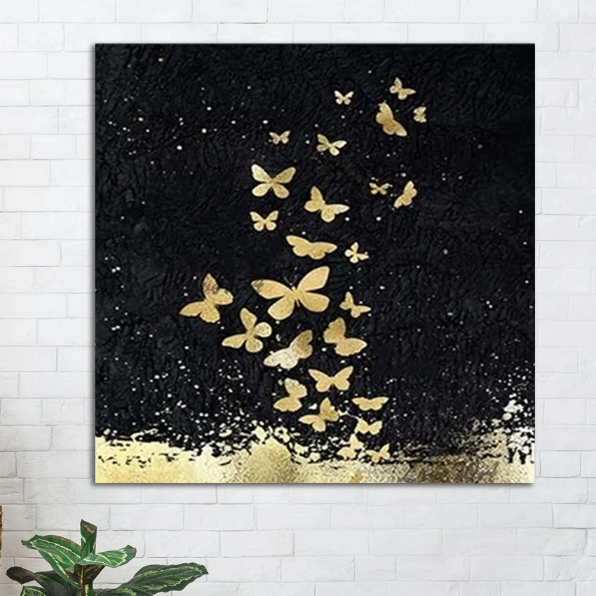 

Безрамные картины на холсте, абстракция ручной работы, простая современная картина с животными, текстурированная стена с бабочкой, текстура золотой фольги
