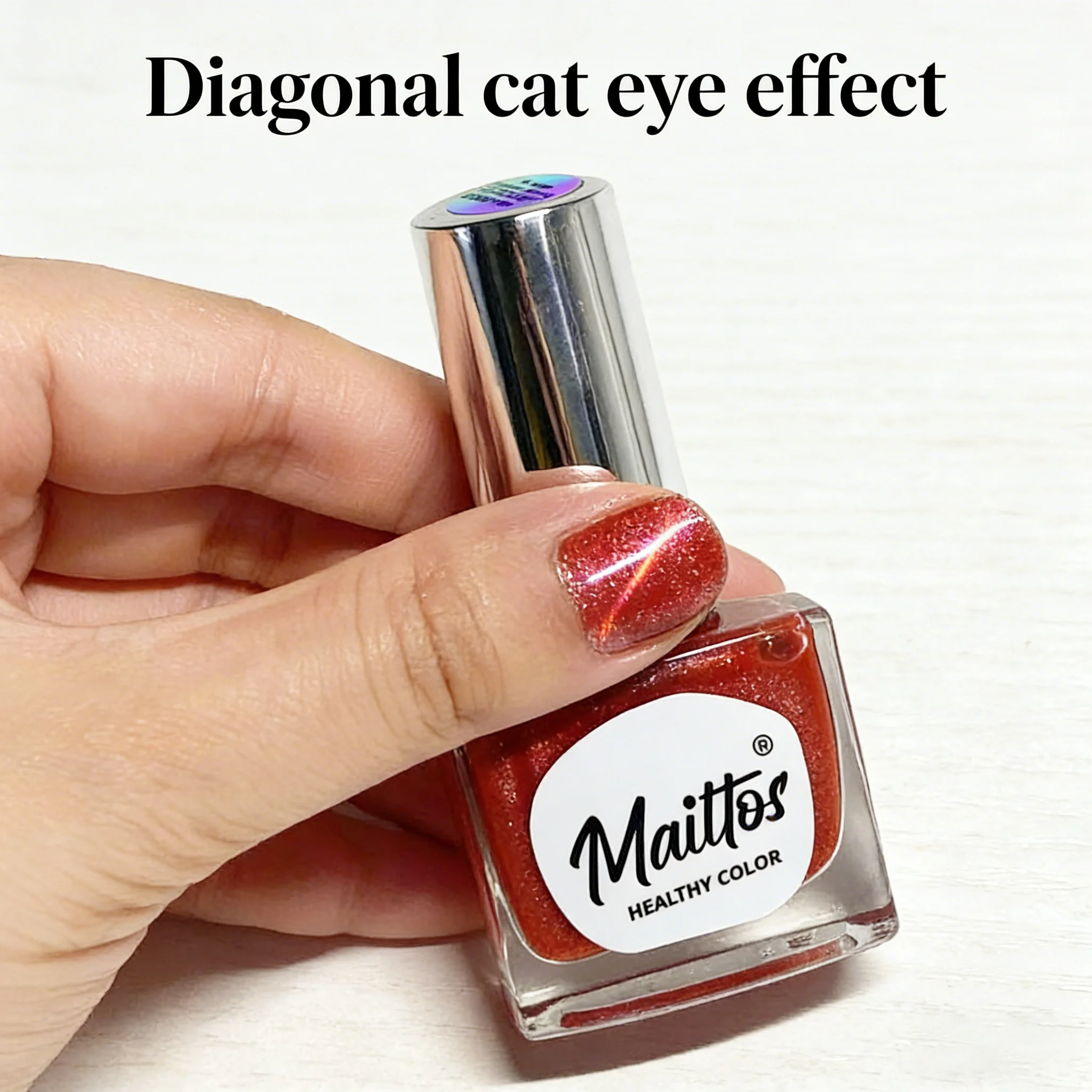 WA522 Ruby - 12ml No-bake Cat's Eye Water-based Nail Polish, Odorless, With a Magnet, Dry Quickly, No Need UV Lamp, Easy to Tear