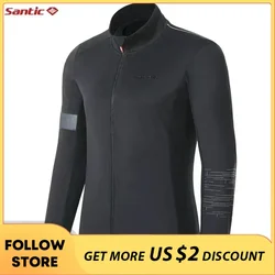 Santic Cycling Jacket Windproof Full Zipper Fleece Outfit Reflective Outdoor MTB Bicycle Clothing Long Sleeve Cycling Jersey Top