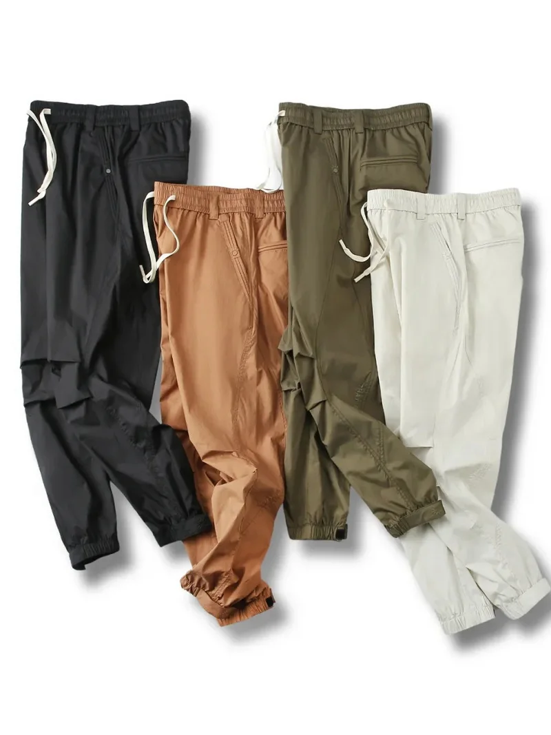 

New Premium American Cotton Work Trousers Men Summer Lightweight Breathable Elastic Waist Loose Straight Casual Pants