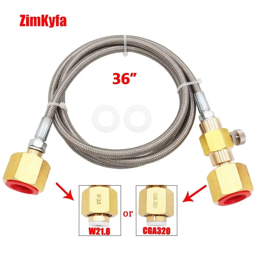 Charging Adaptor Transfer for Argon/CO2 Tank Refill Station W/90cm Hose Or Steel Braided Hose CGA320 W21.8-14 DIN477