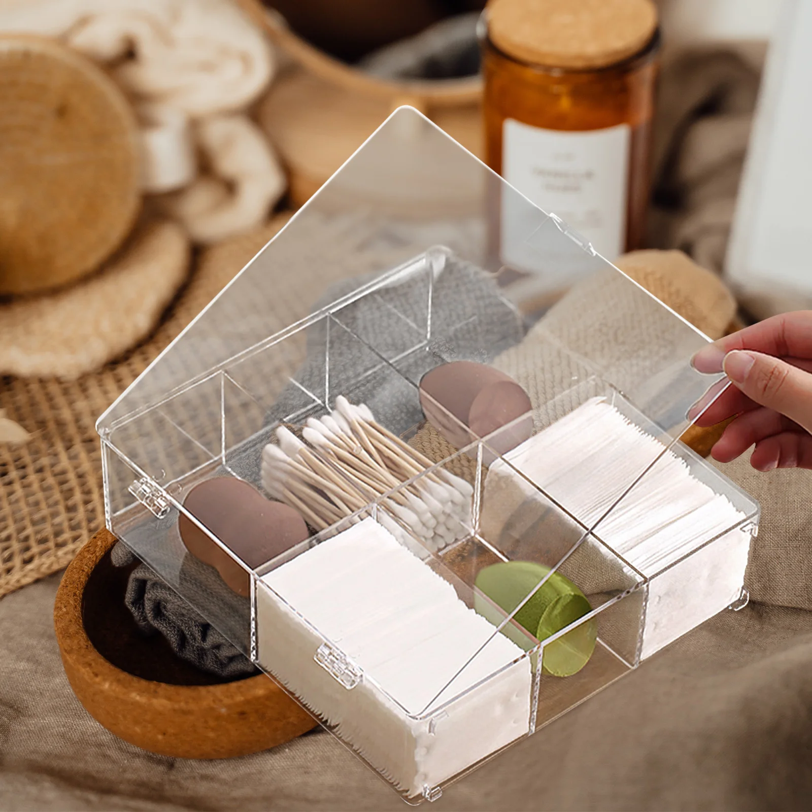

Acrylic Storage Box Clear Plastic Makeup ganizer for Cotton Pads Swabs Lipsticks Sponges Home Beauty Container