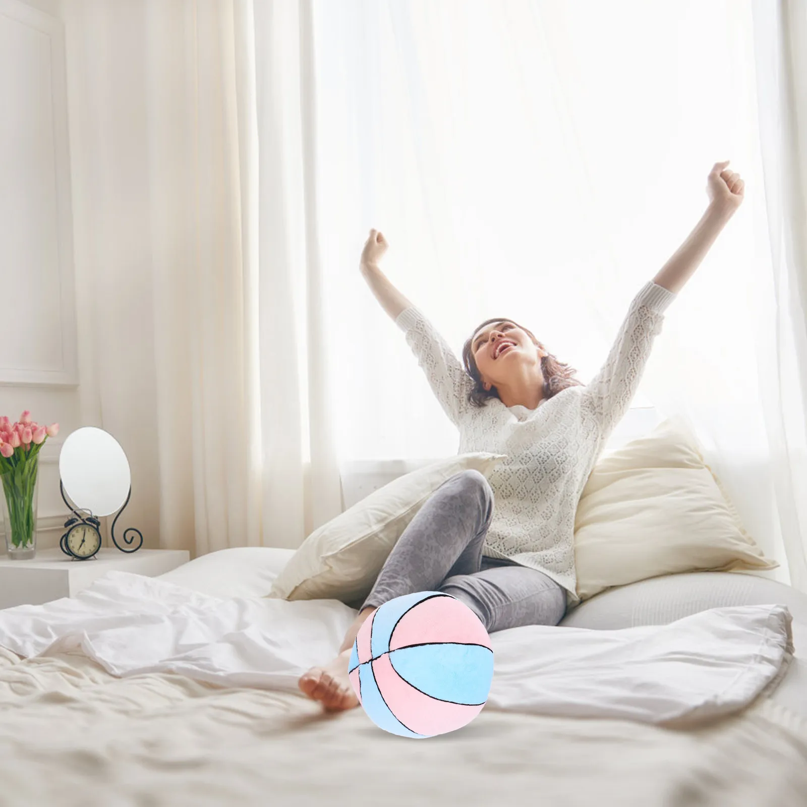

Basketball Shape Pillow Soft Comfortable Round Cushion for Sleeping Resting Watching Games Removable Cover Sports Themed Room