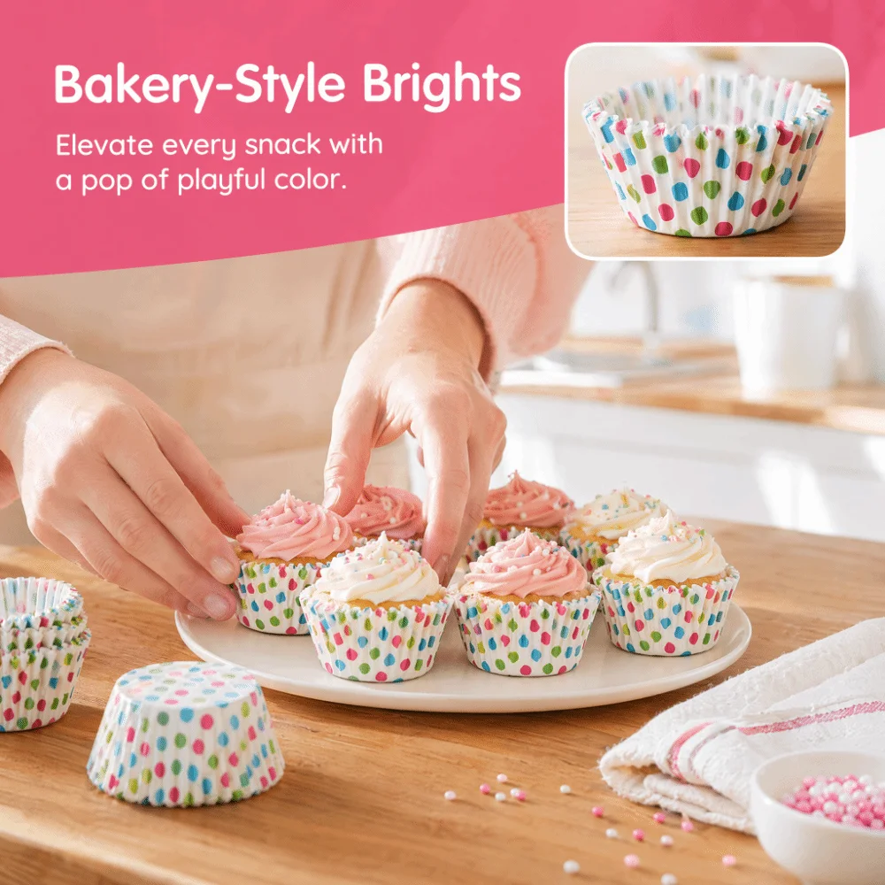 100pcs Paper Dot Cake Cups Heat Resistant Easy Release Cupcake Liners Polka Dot Fluted Sides Muffin Cups Cake Baking