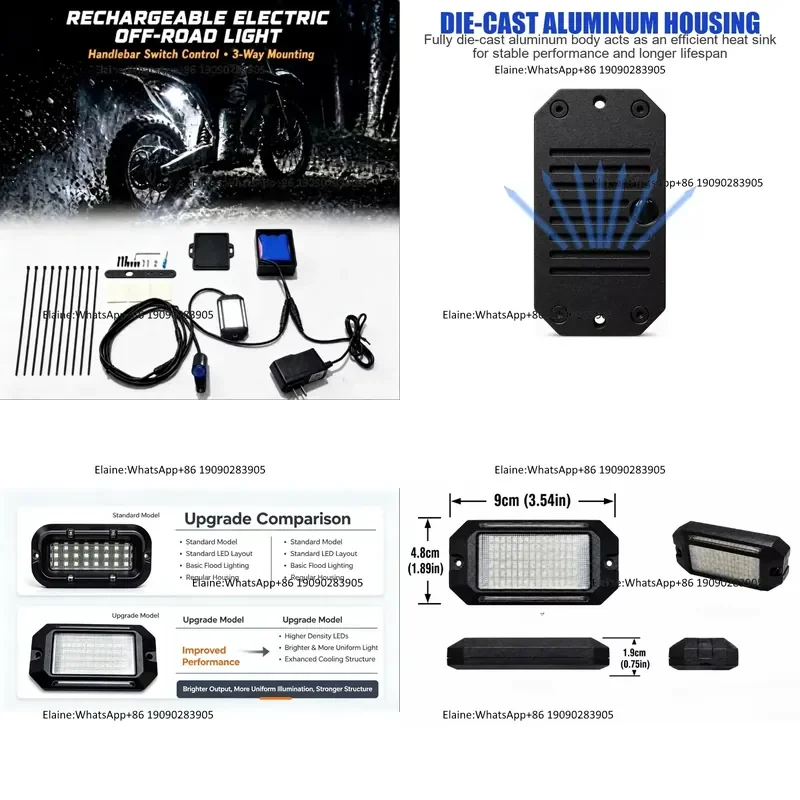 Lampe de roche BAJA 108 LED entièrement métallique, étanche IP68, rechargeable en 1,5h, émission 3 faces, interrupteur de guidon tout-terrain, batterie externe