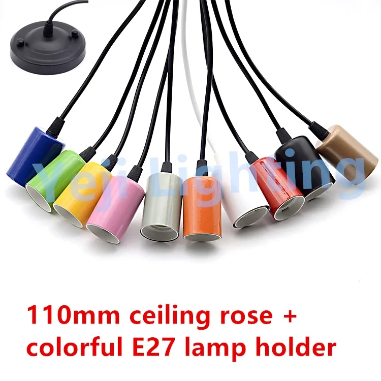 Multicolor E27 retro lamp holder cord set with 110mm ceiling rose for Restaurant coffee shop decoration Lighting accessories