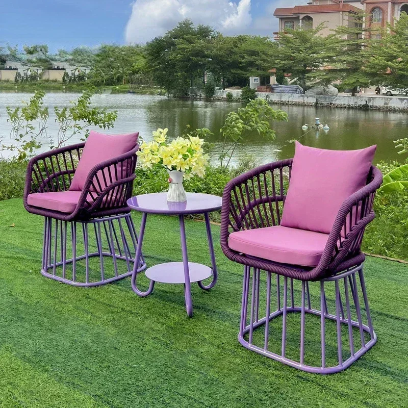 Outdoor Casual Rope Woven Armchair Outdoor Woven Waterproof and Sun Protection Rattan Chair Tea Table Combination